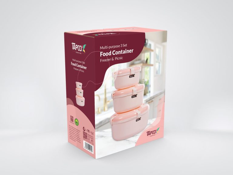 Tapco 3-piece food container packaging front view.