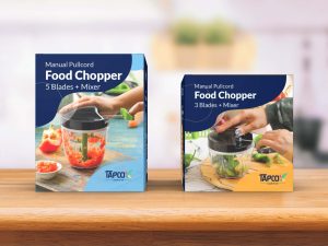 Topco Manual Chopper packaging mockup, showcasing product features and consistent brand design.